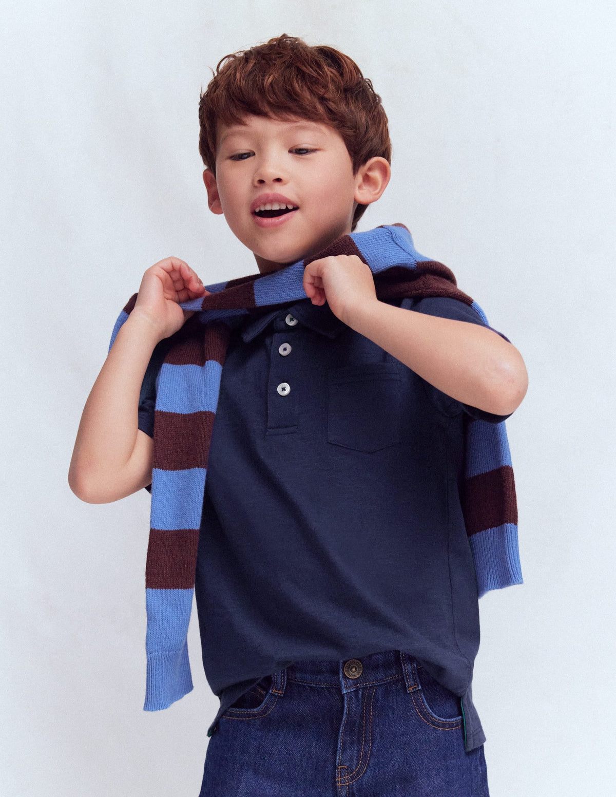 Slub Polo Shirt-Blue Marl