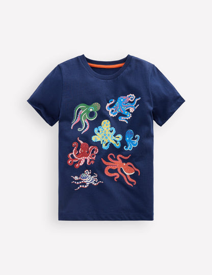 Glow-In-The-Dark T-shirt-Medieval Blue Octopus