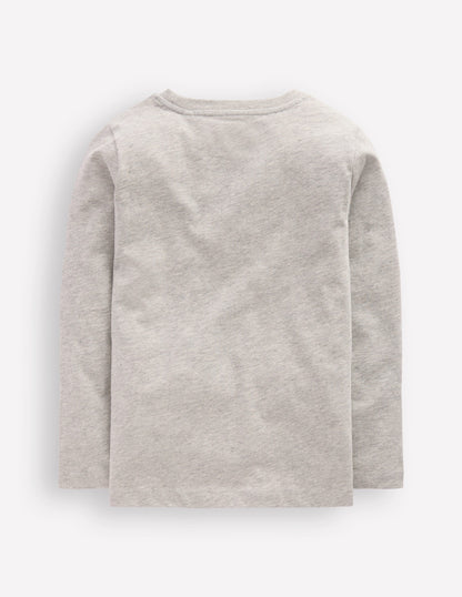Long Sleeve Printed T-shirt-Grey Marl Tractor