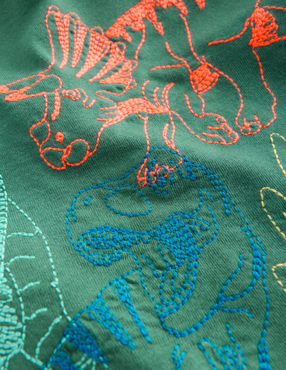 Linear Stitch T-shirt-Spruce Green Dinos